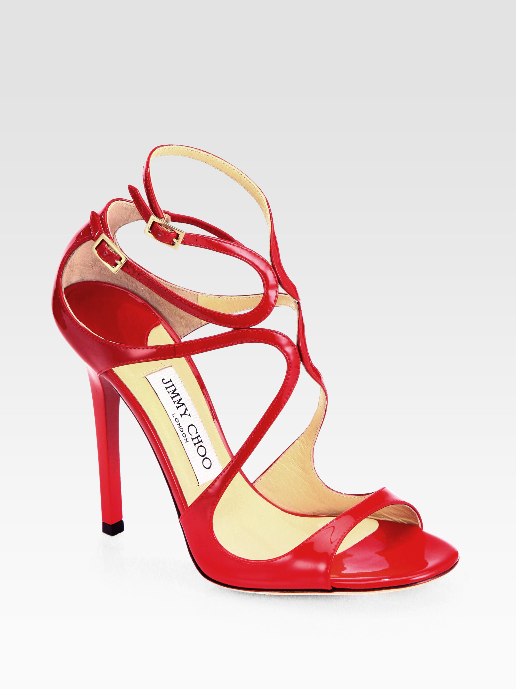 Jimmy Choo Lance Strappy Patent Leather Sandals In Red Lyst 4216