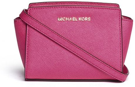 Michael Michael Kors Selma Mini Saffiano Leather Crossbody Bag in Pink | Lyst