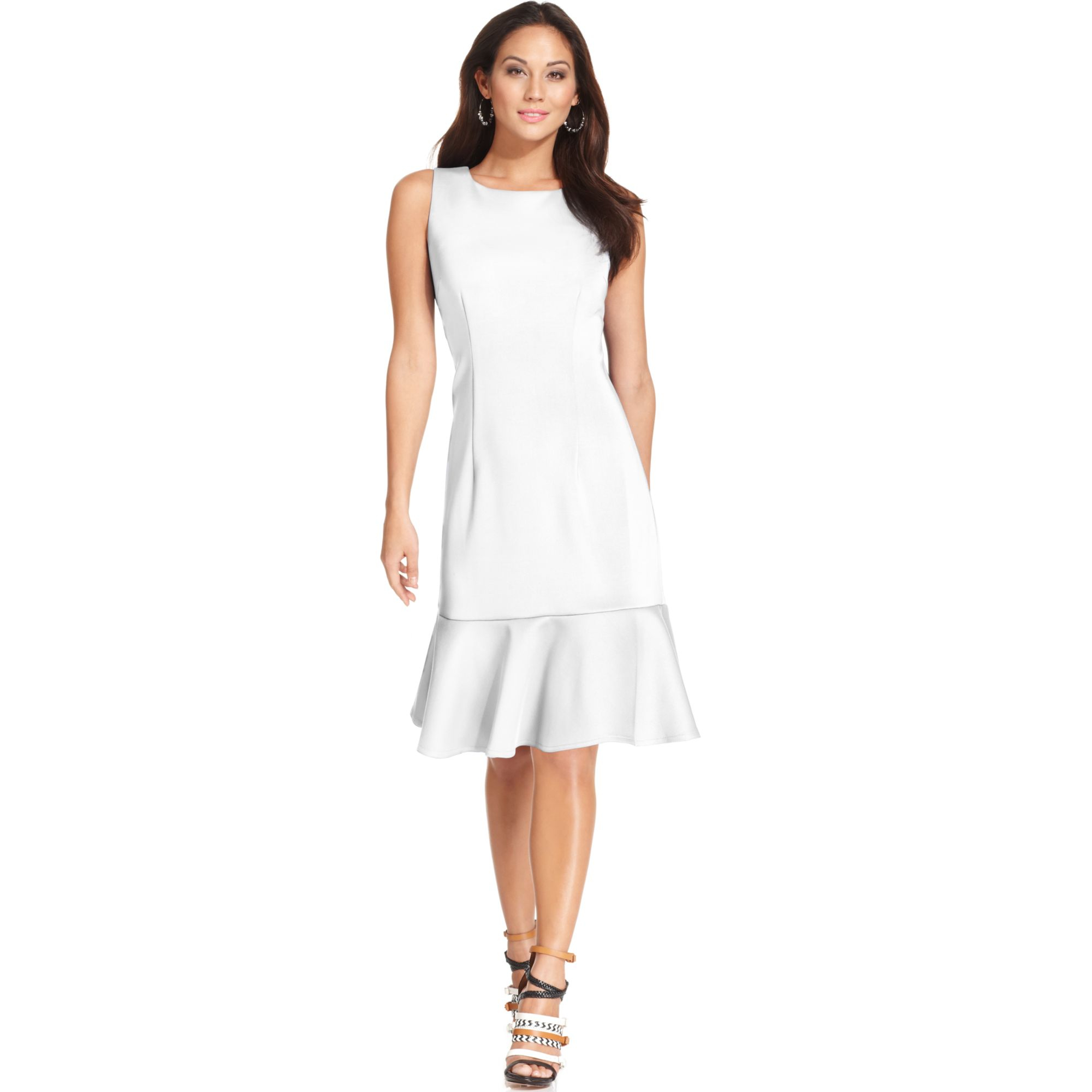 Spense Petite Sleeveless Ruffledhem Midi Dress in White (Snowcap) | Lyst