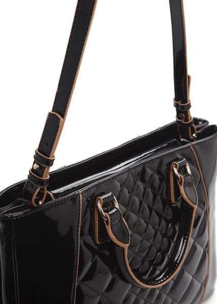 Mango Quilted Patent Tote Bag in Black Mango Quilted Patent Tote Bag in Black