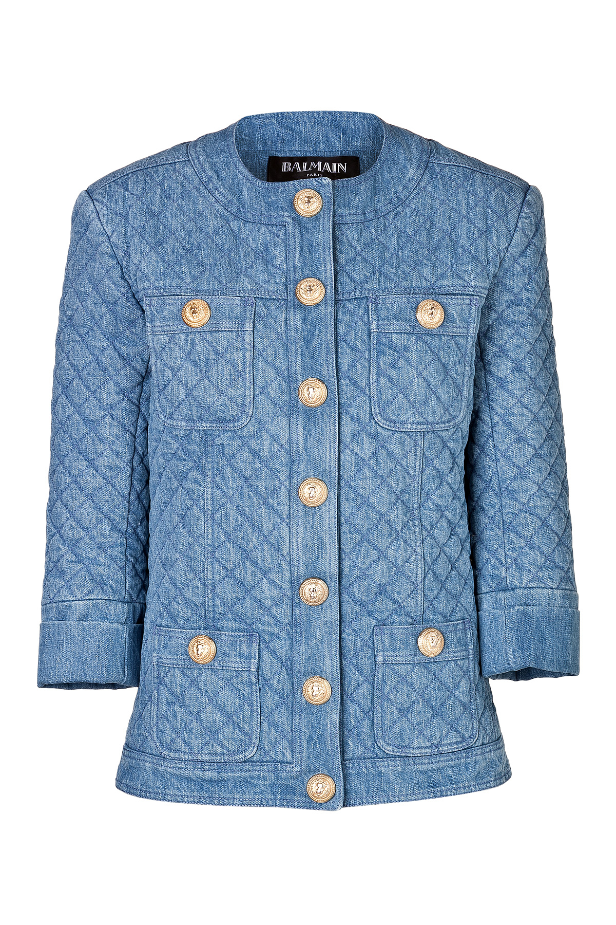 Balmain Quilted Denim Jacket In Blue Denim Lyst