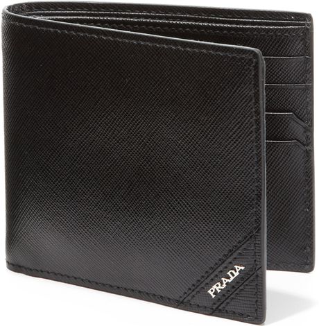 Prada Leather Bifold Wallet in Black for Men | Lyst