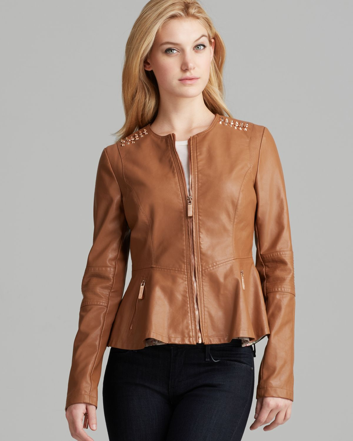 Guess Jacket Emily Faux Leather in Brown (Light Honey) | Lyst