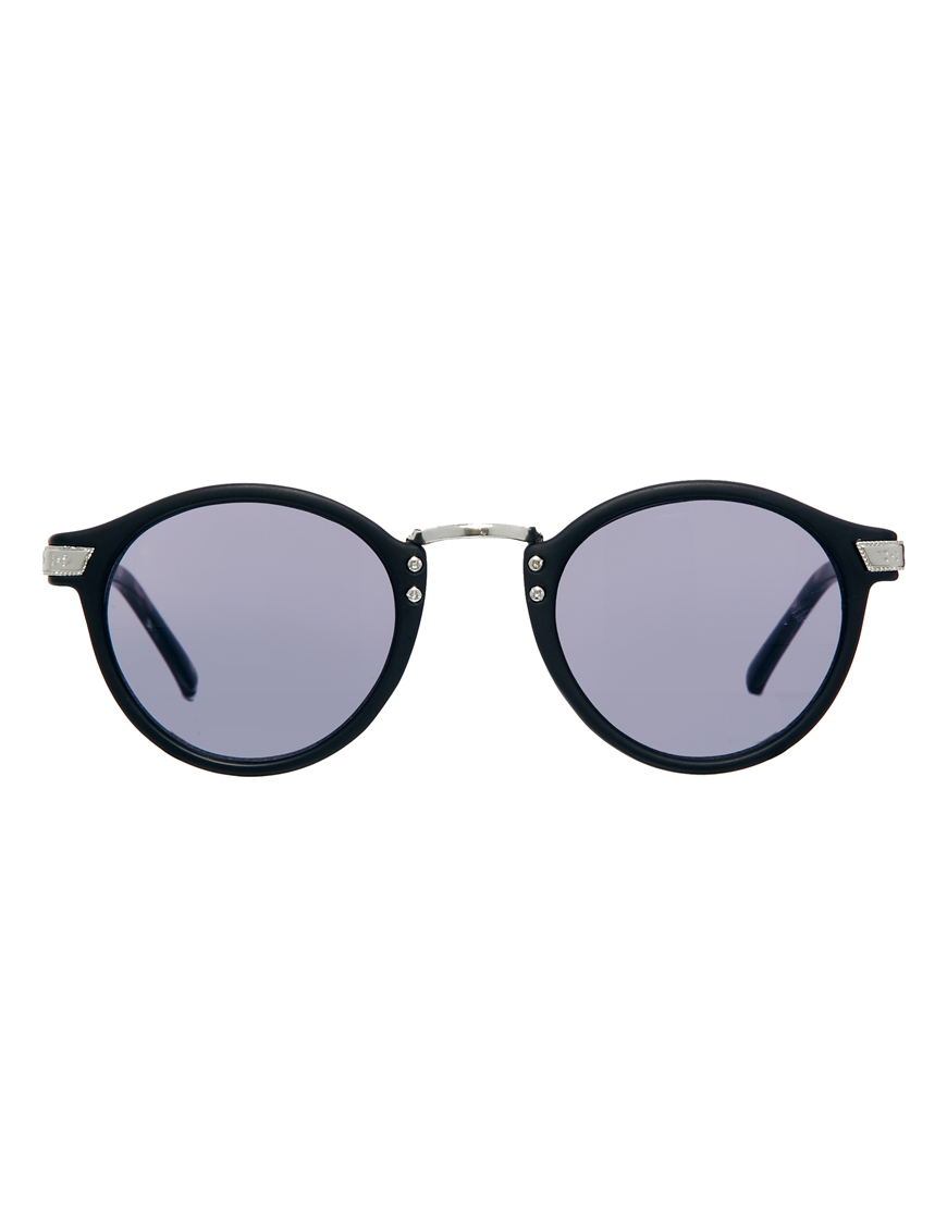 Asos Vintage Look Round Sunglasses with Grey Tort Arms in Black for ...