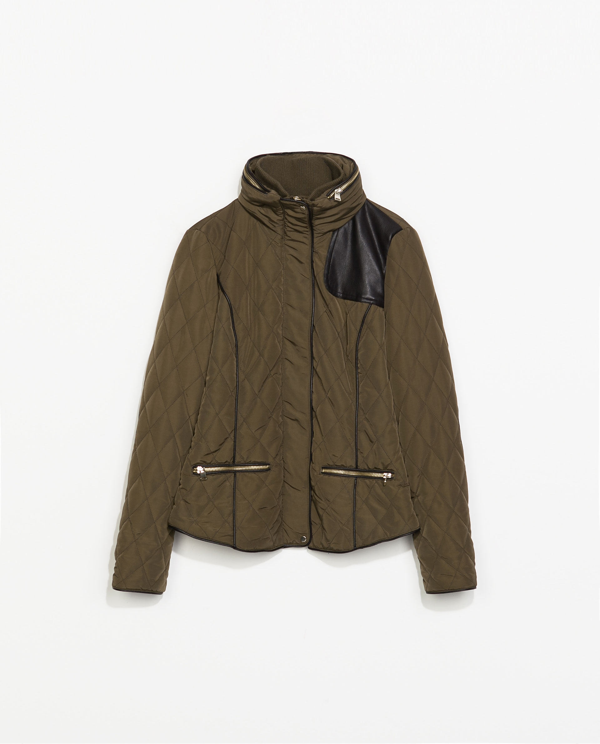 Zara Combination Quilted Jacket in Khaki Lyst