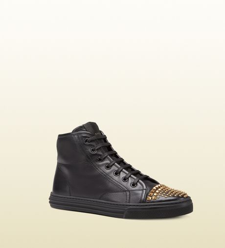 GUCCI Gold Canvas High Top Monogram Sneakers Sz 7 at 1stdibs