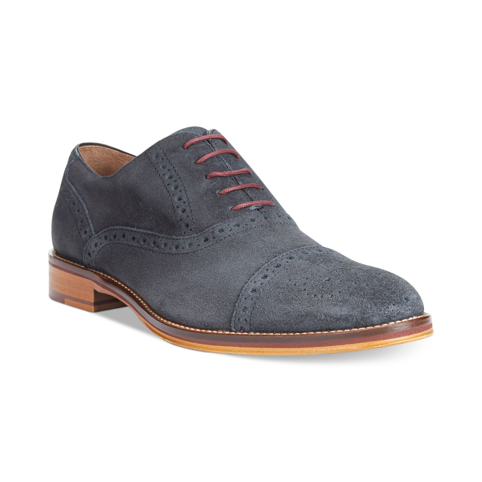 Johnston  Murphy Conrad Captoe Oxfords in Blue for Men (Navy Suede ...