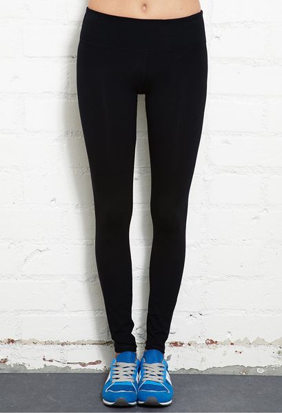 Forever 21 Contrast Waist Yoga Leggings in Black (Blackblack)