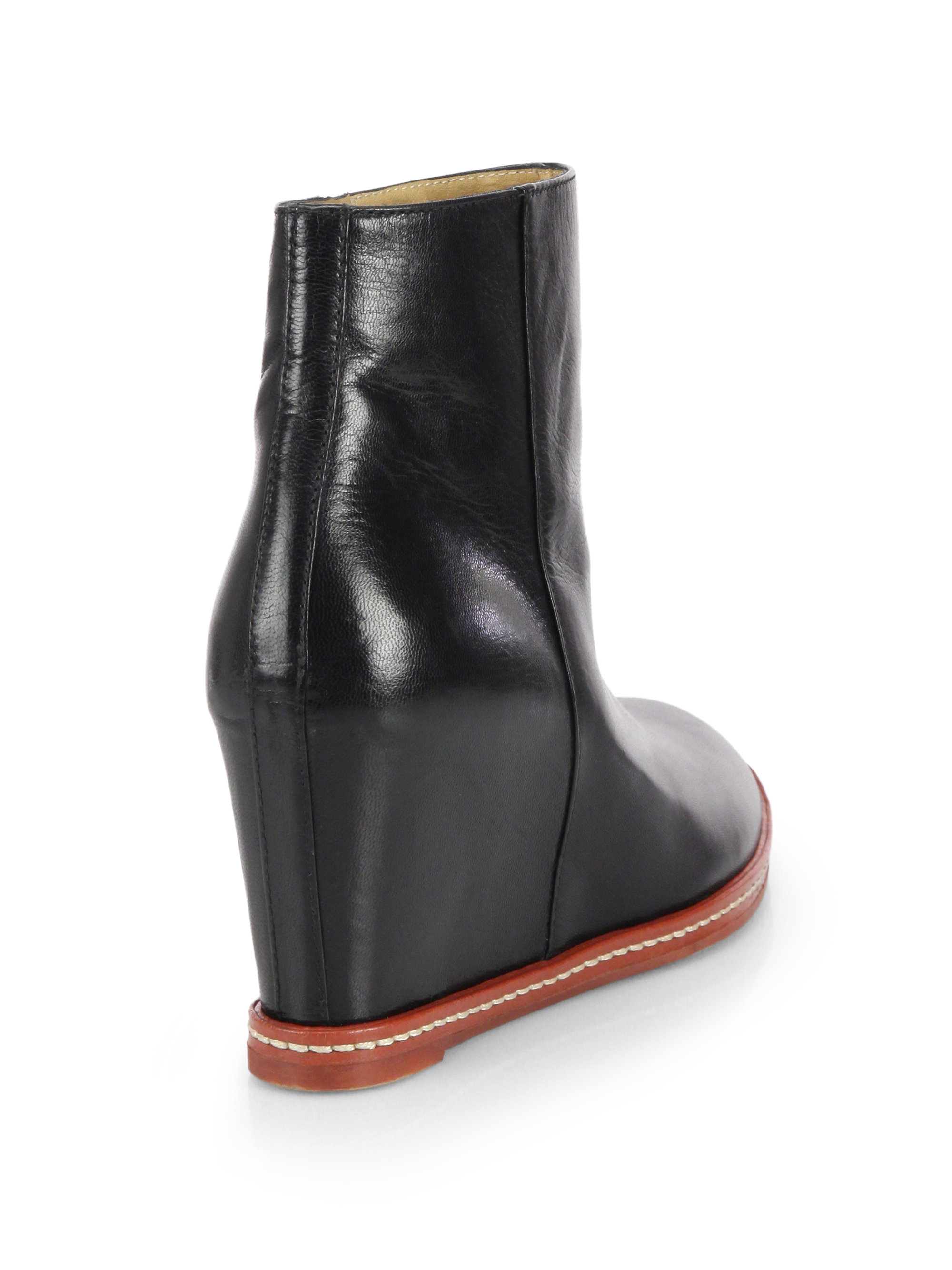 Mm6 By Maison Martin Margiela Leather Hidden Wedge Ankle Boots in Black