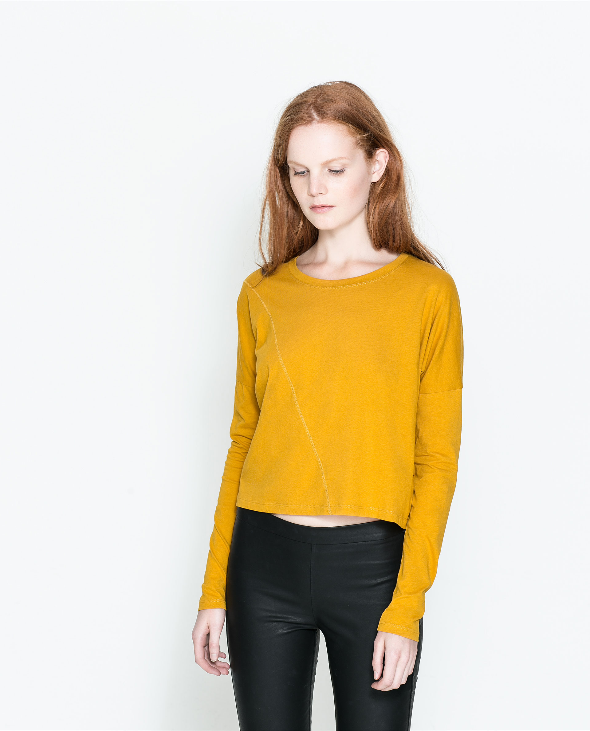 Zara Tshirt with Diagonal Seam in Yellow (Golden) Lyst