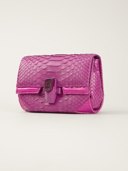 Kara Ross Petra Mini Snakeskin Cross-Body Bag in Pink (pink  purple)