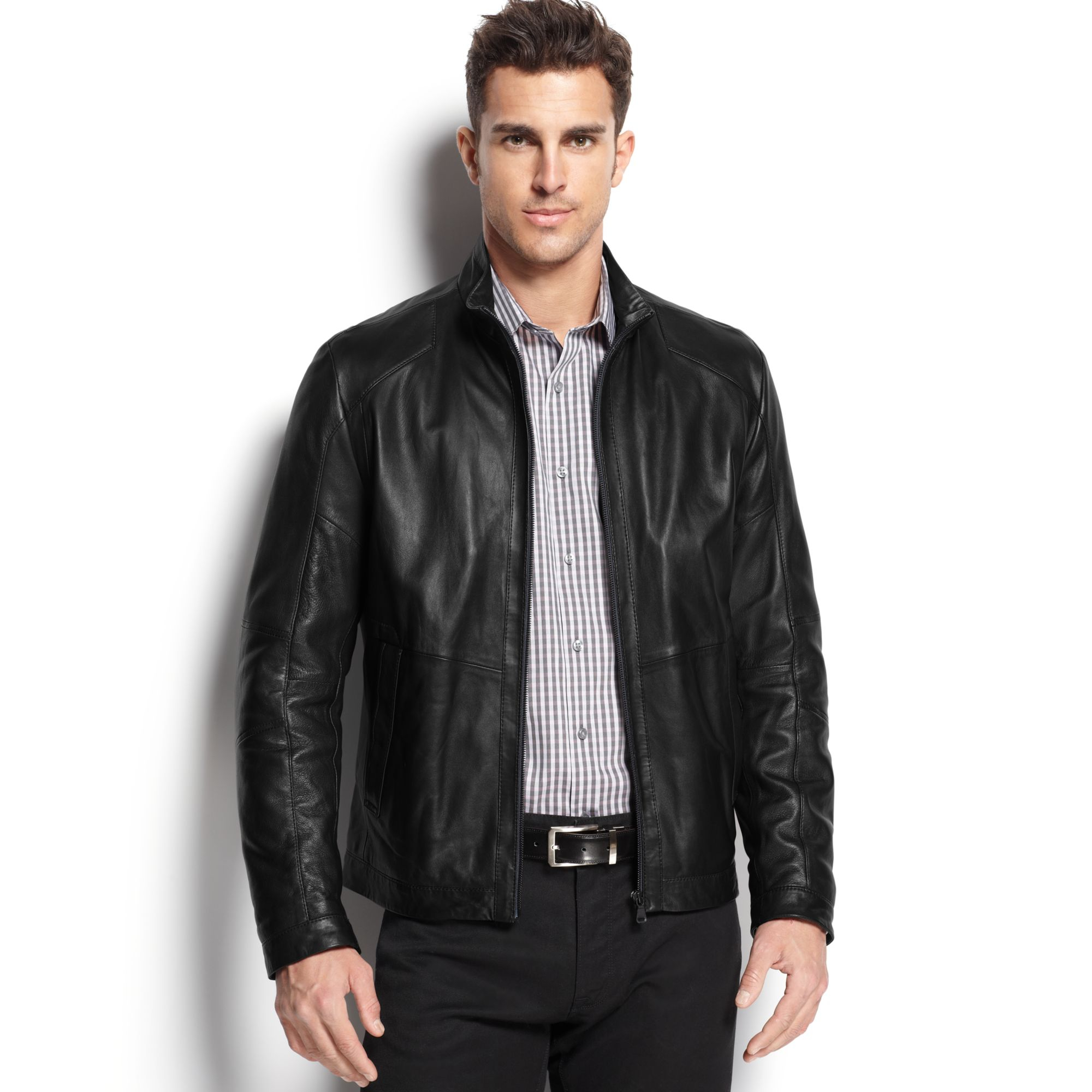Hugo Boss Boss Niksons Leather Jacket in Black for Men | Lyst