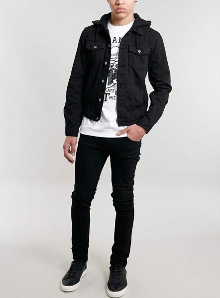 hooded denim jacket mens black