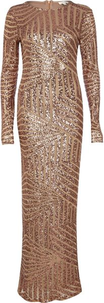 River Island Bronze Embellished Long Sleeve Maxi Dress in Brown River Island Bronze Embellished Long Sleeve Maxi Dress in Brown