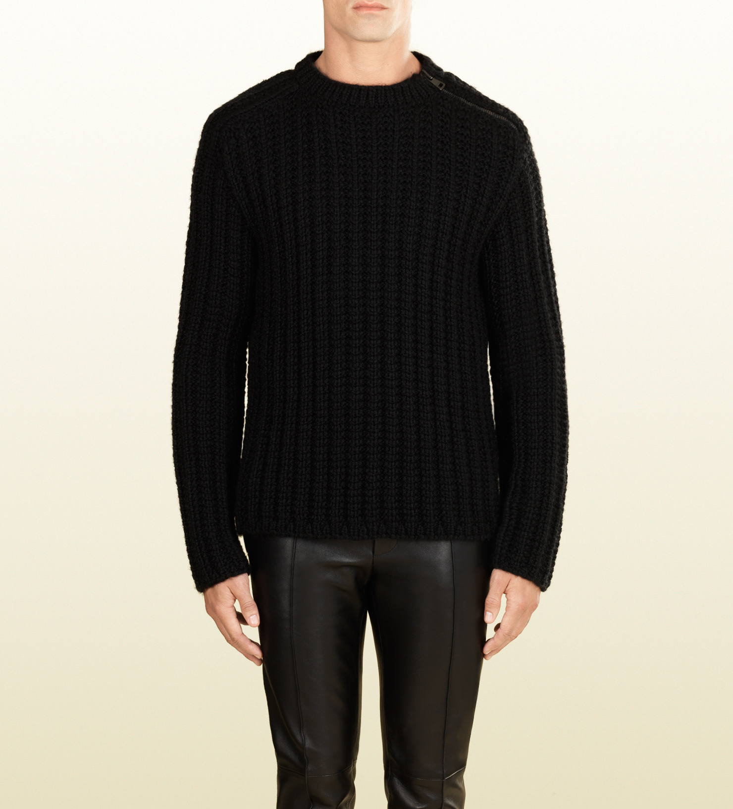 Gucci Wool Mohair Sweater With Leather Detail In Black Lyst