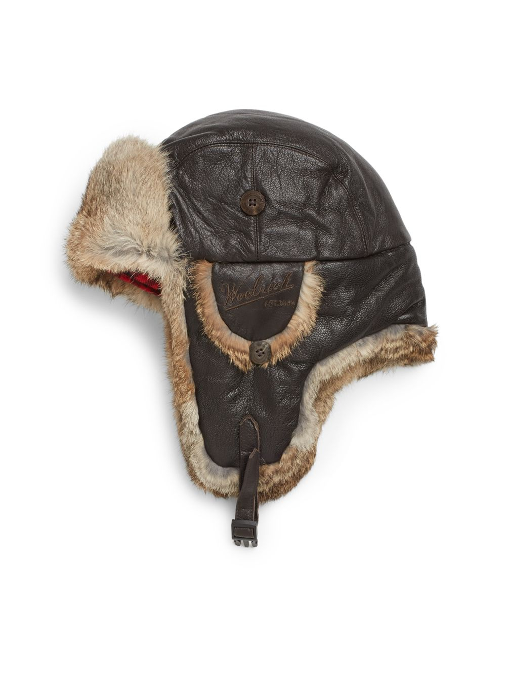 Woolrich Lambskin Leather Rabbit Fur Trapper Hat in Brown for Men