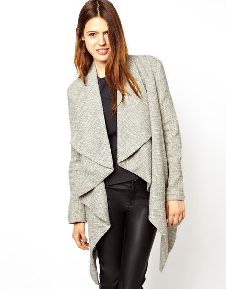 Asos Textured Waterfall Coat in Gray (Grey) | Lyst