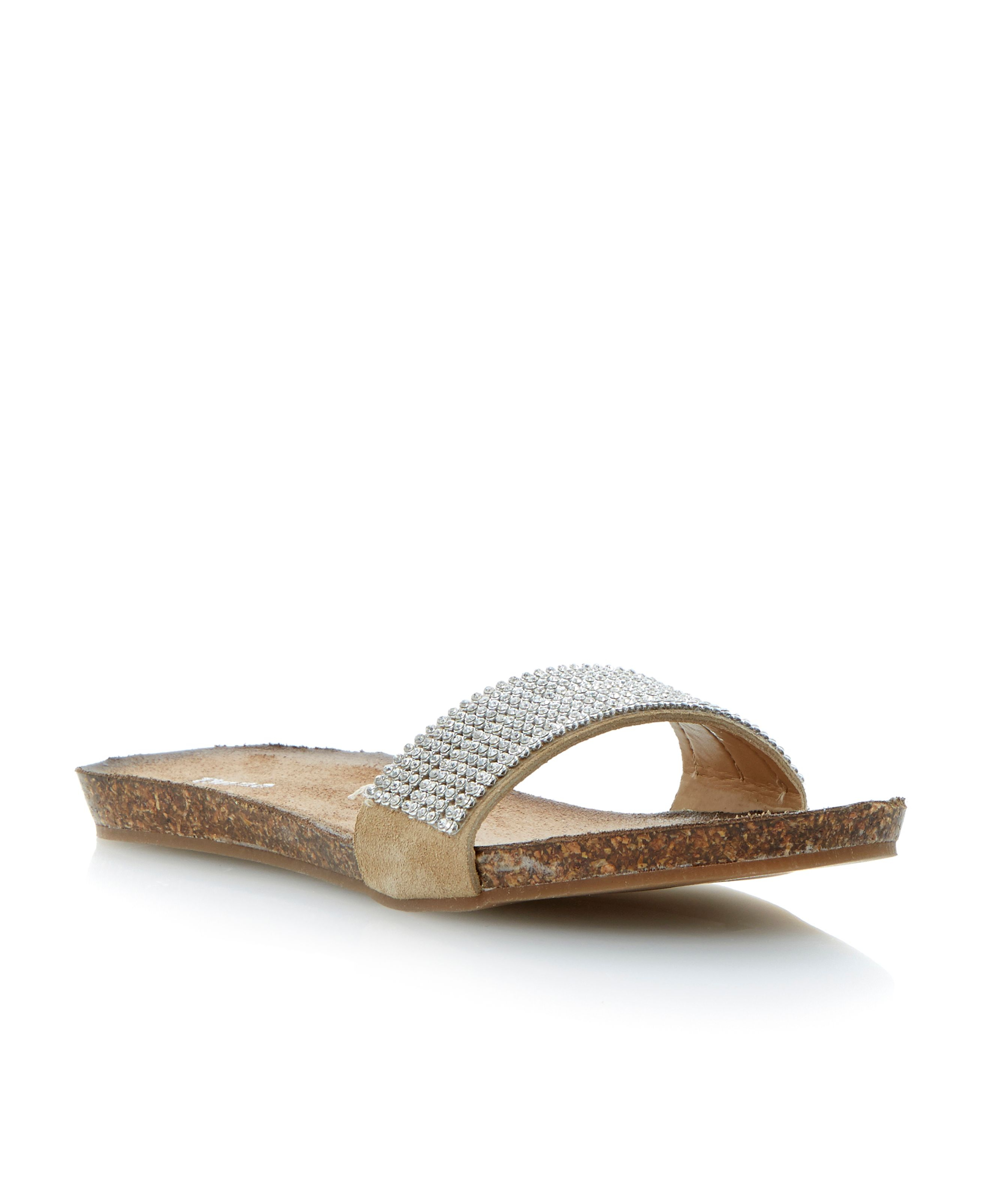 dune silver flat sandals