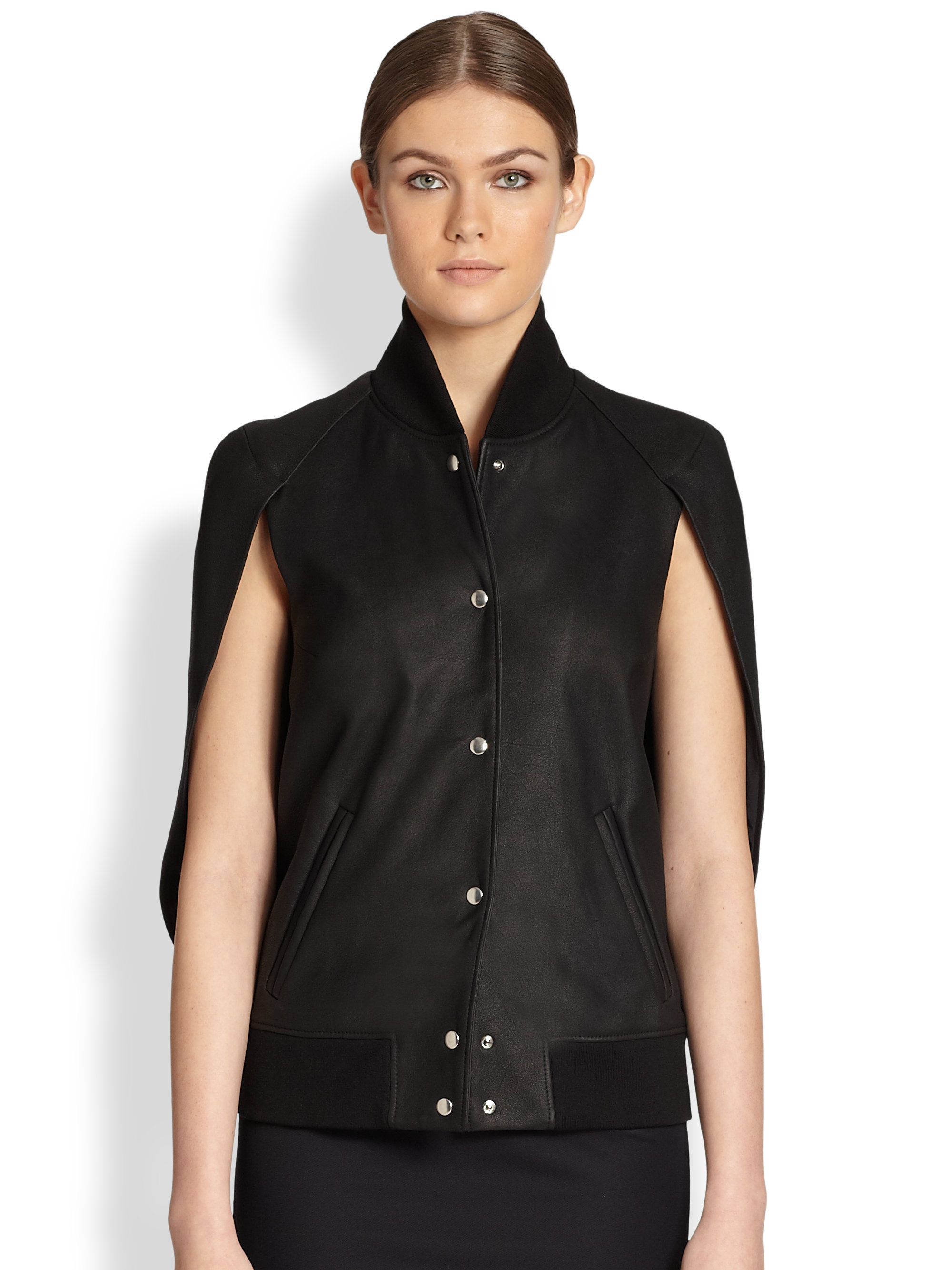Maison Margiela Leather Sport Cape Jacket in Black Lyst