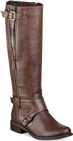 G By Guess Womens Hertle Tall Shaft Wide Calf Riding Boots In Brown Lyst 