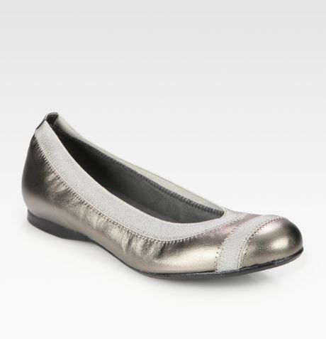 weitzman stuart ballet flats metallic leather gray lead