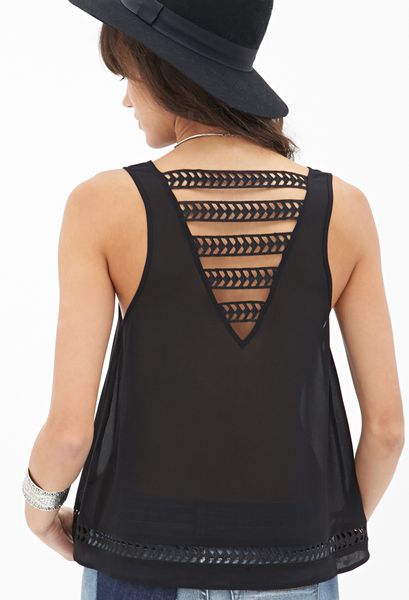 Forever 21 Cutout Woven Tank Top in Black | Lyst