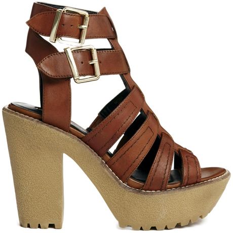 River Island Brown Cleated High Ankle Gladiator Sandals in Brown ...