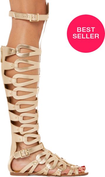 Akira Over The Knee Gladiator Sandal in Gold in Gold | Lyst Akira Over The Knee Gladiator Sandal in Gold in Gold | Lyst