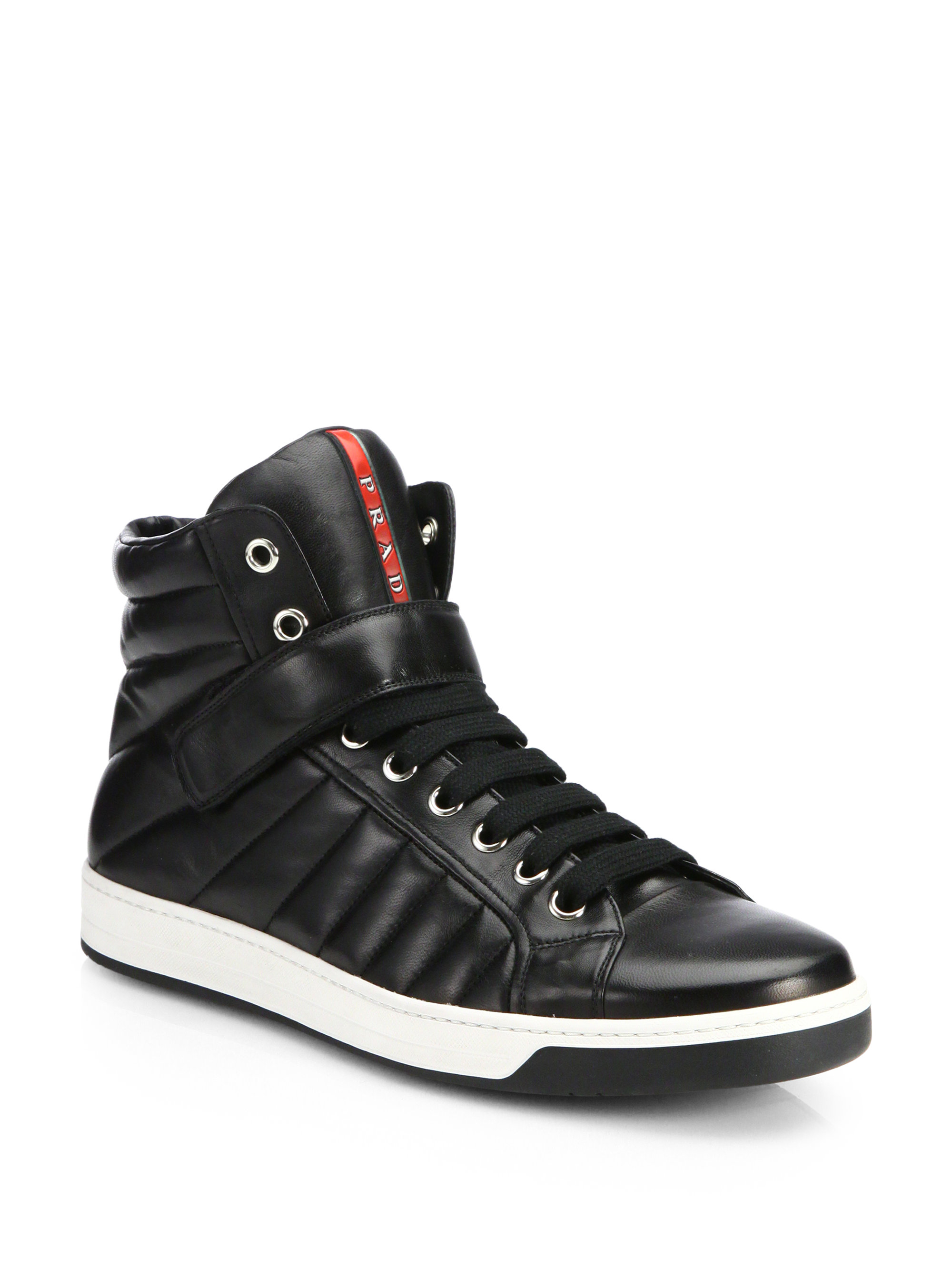 Prada Nappa Leather High Top Sneakers In Black For Men Lyst