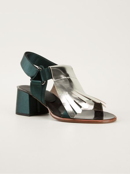 Marni Fringed Panel Sandals in Green | Lyst