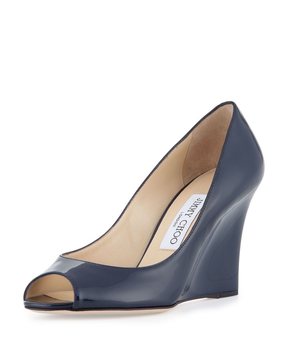 Jimmy Choo Baxen Peeptoe Patent Wedge Pump Navy in Blue (NAVY) Lyst