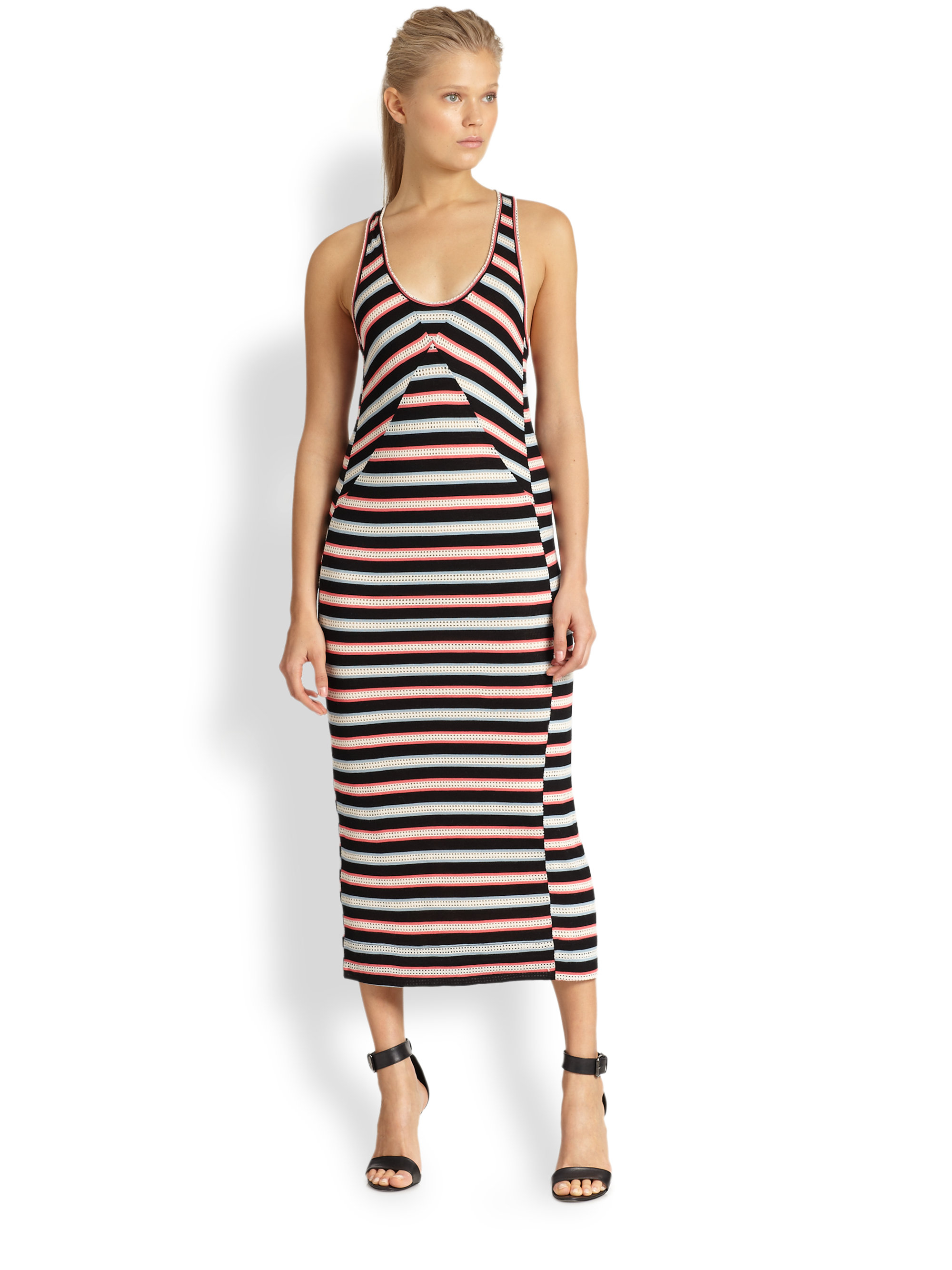 Marc By Marc Jacobs Miriam Mesh Striped Maxi Dress in Multicolor (BLACK