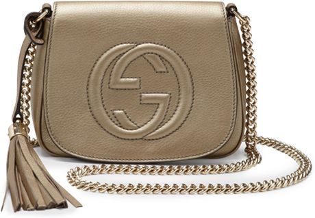 Gucci Soho Metallic Leather Chain Crossbody Bag in Beige (CHAMPAGNE) | Lyst
