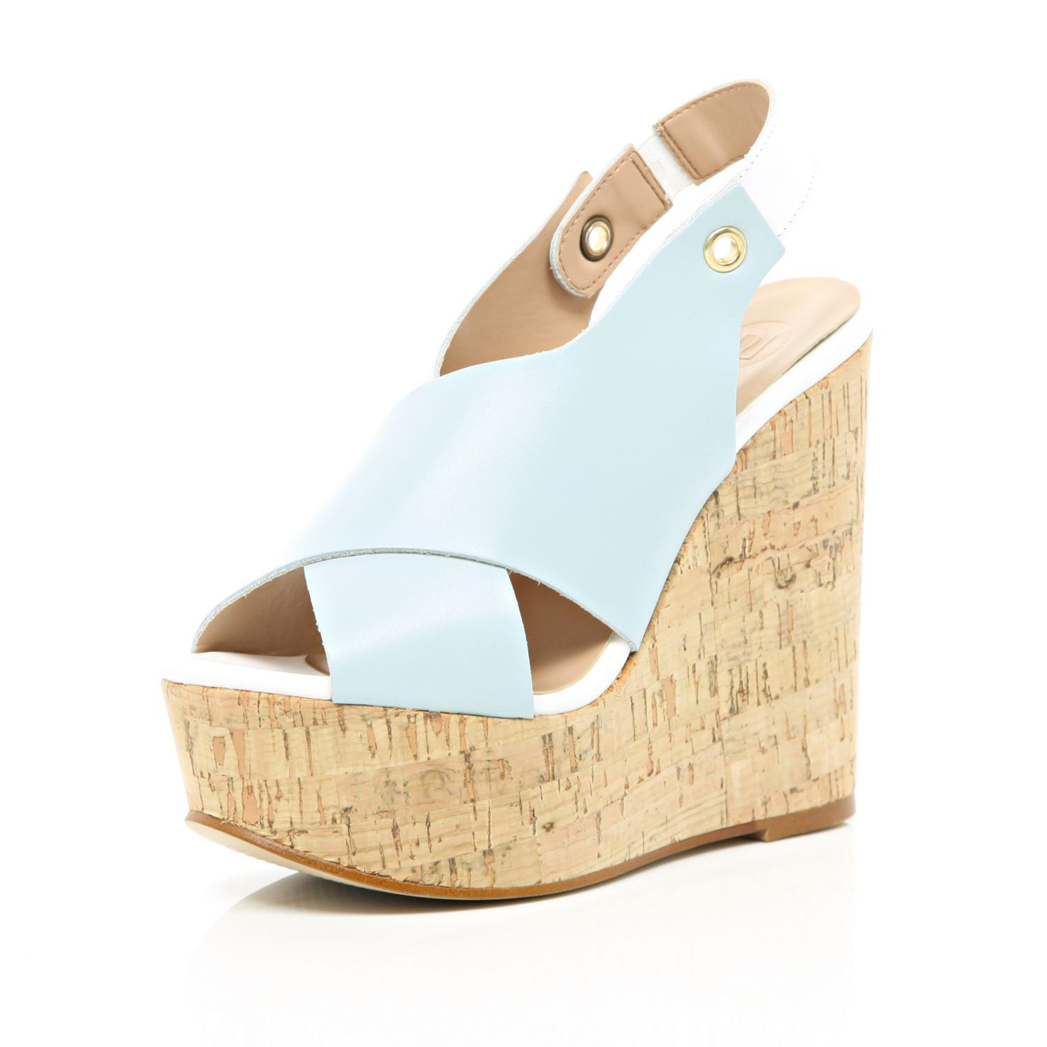 River Island Light Blue Cross Strap Cork Wedges in Blue Lyst
