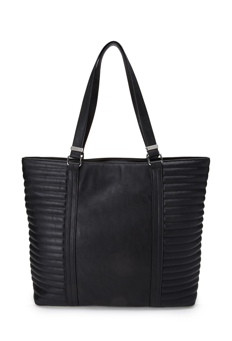 Forever 21 Ribbed Faux Leather Tote in Black