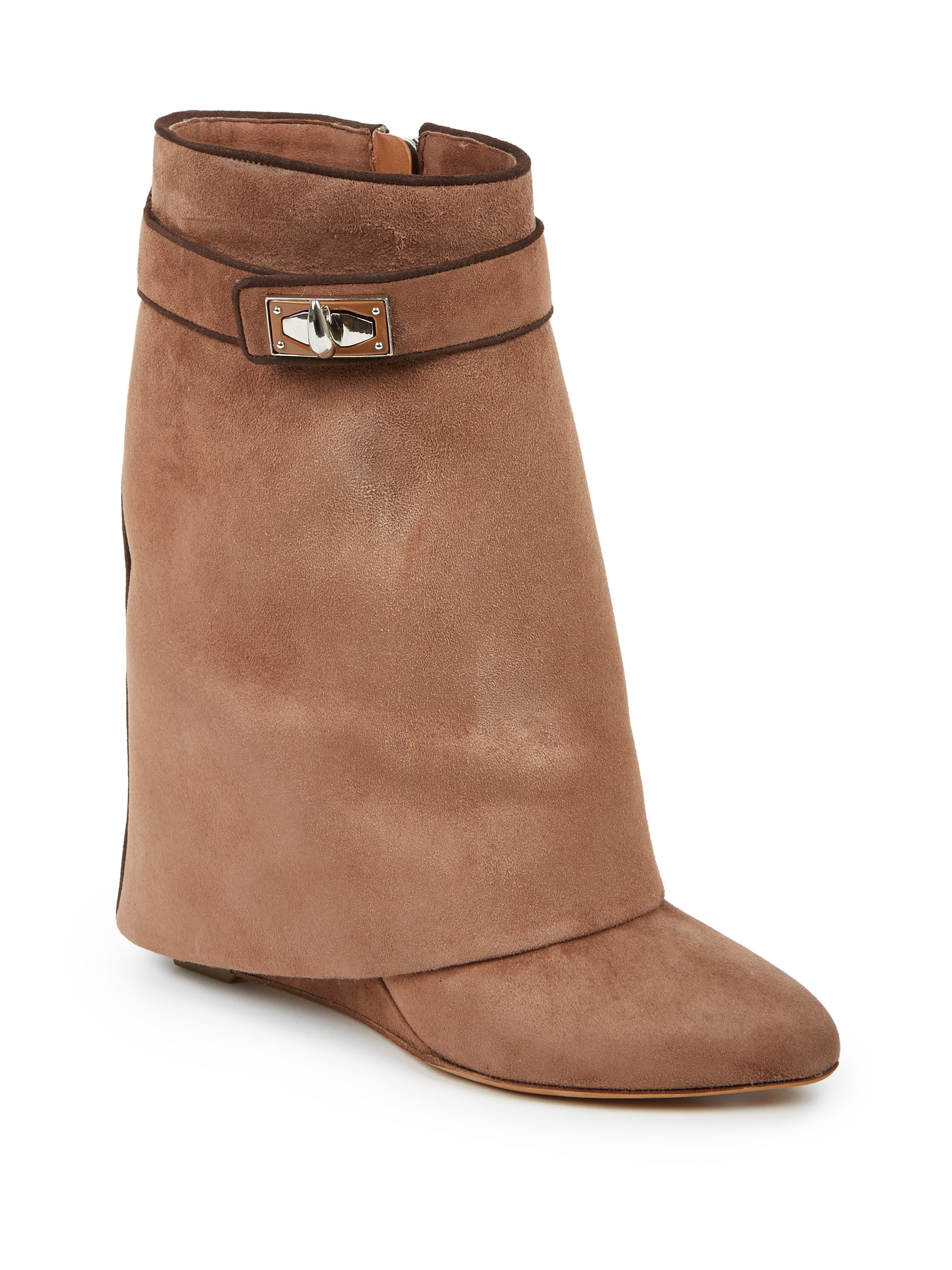 Lyst Givenchy Shark Lock Suede Pants Mid Calf Wedge Boots In Brown