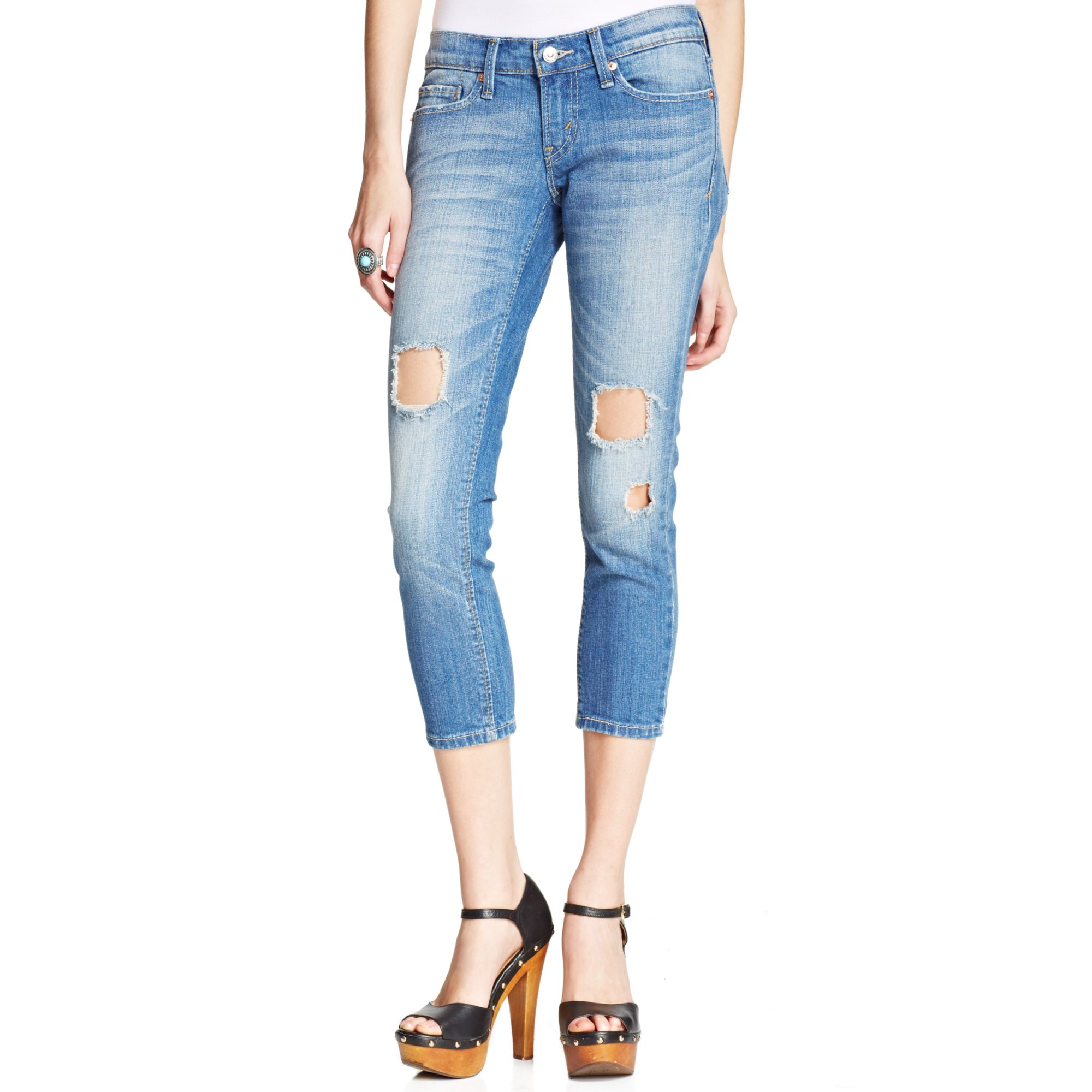 Levi's Juniors 524 Destroyed Cropped Skinny Jeans in Blue (Holiday Parade) | Lyst