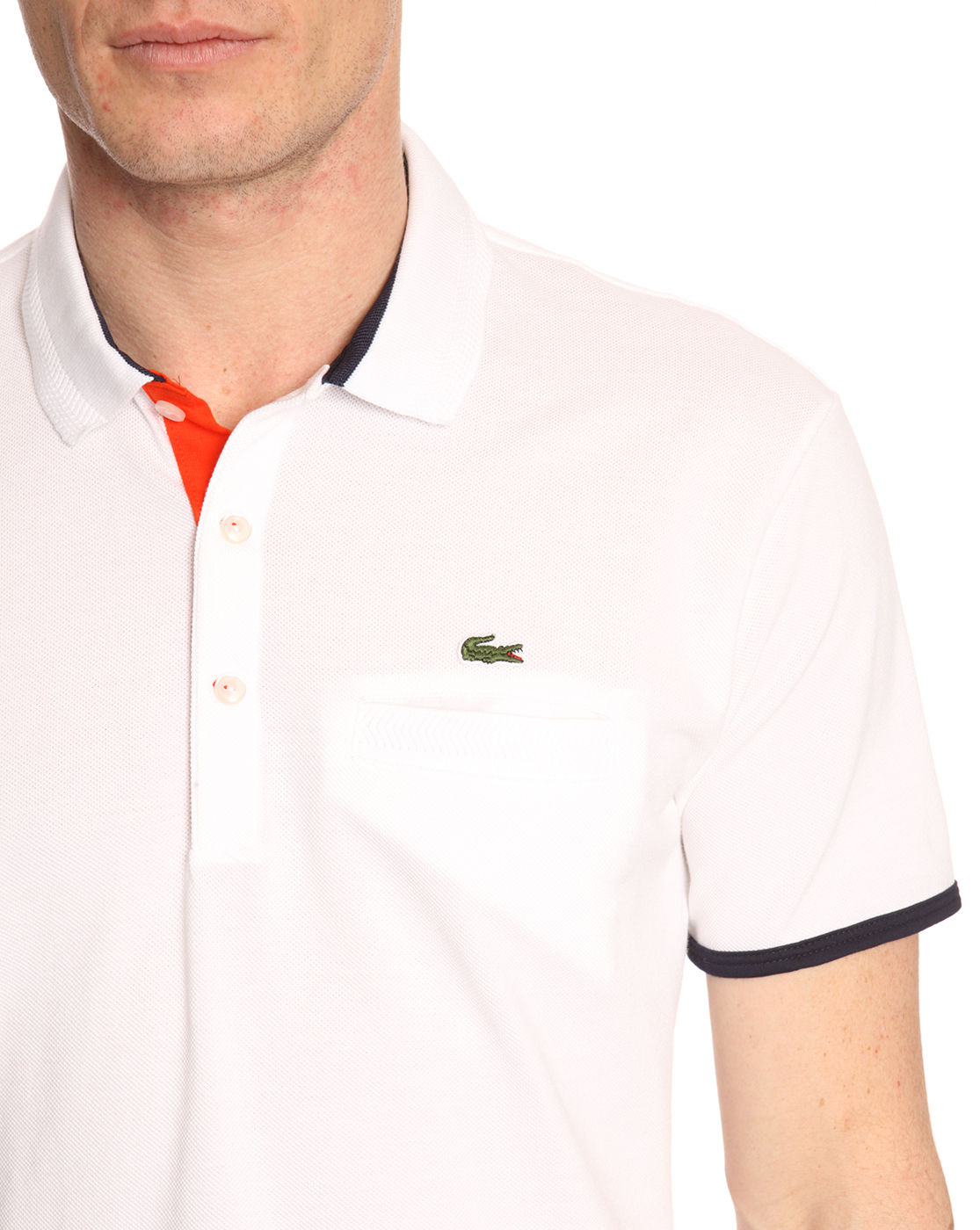 Lacoste Slim Fit Shortsleeved White Polo Shirt With Pocket Detail In