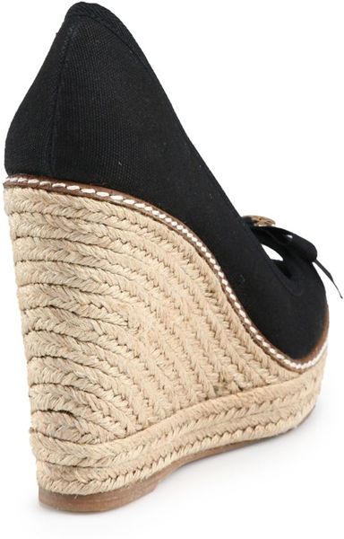 Tory Burch Jackie Canvas Espadrille Wedges in Black | Lyst