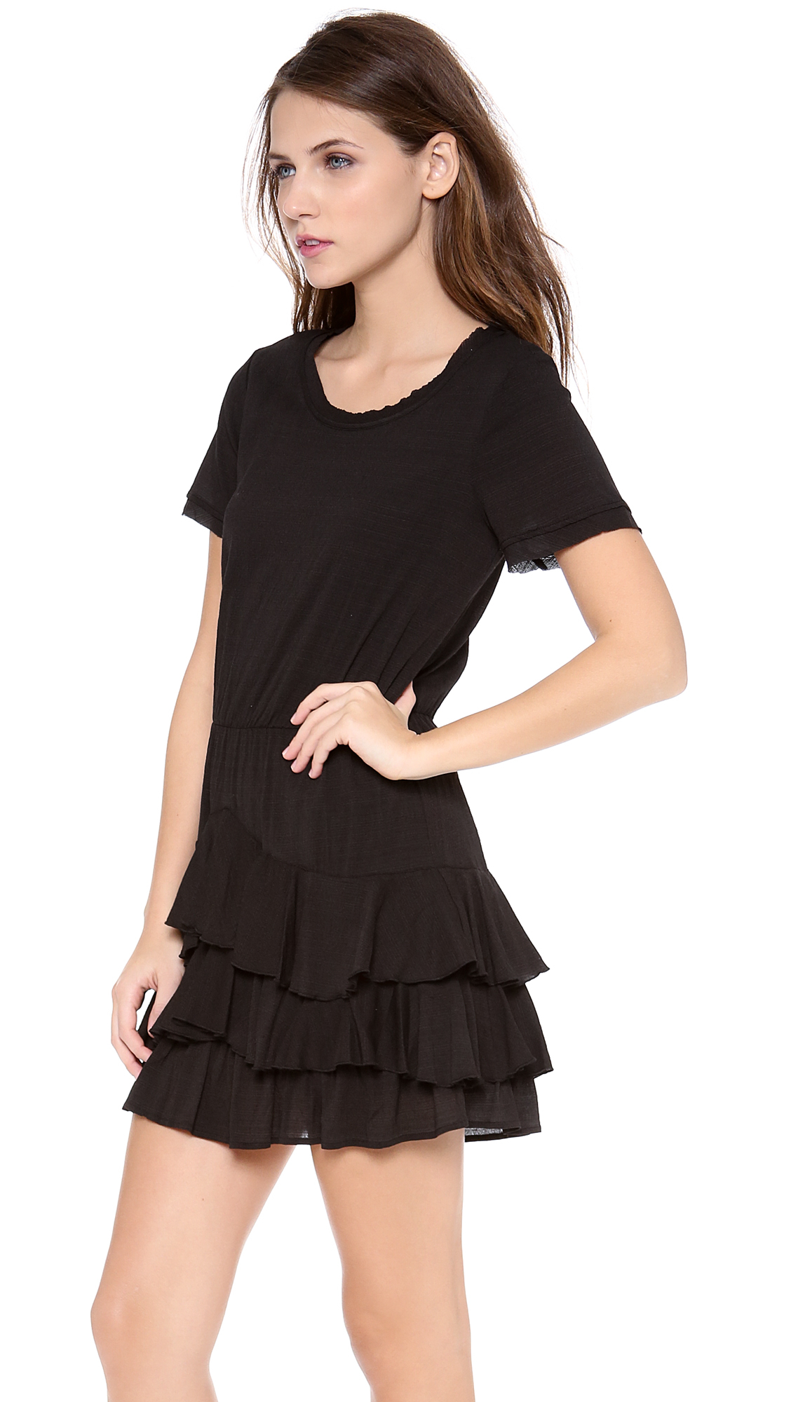 Twelfth Street Cynthia Vincent Short Sleeve Ruffle Mini Dress In Black