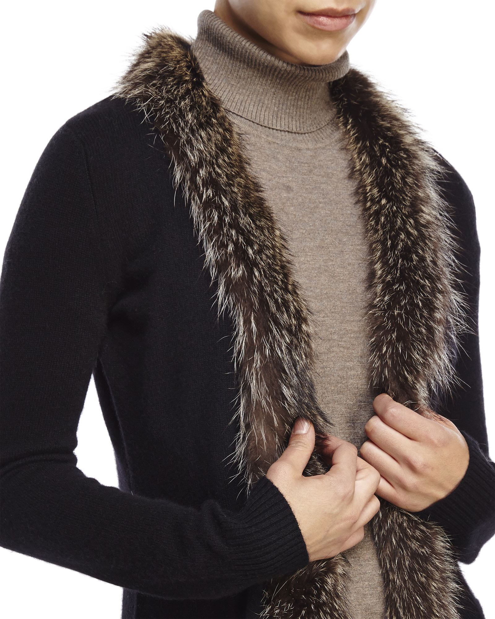 Lyst Sofia Cashmere Real Fur Trim Cardigan In Black