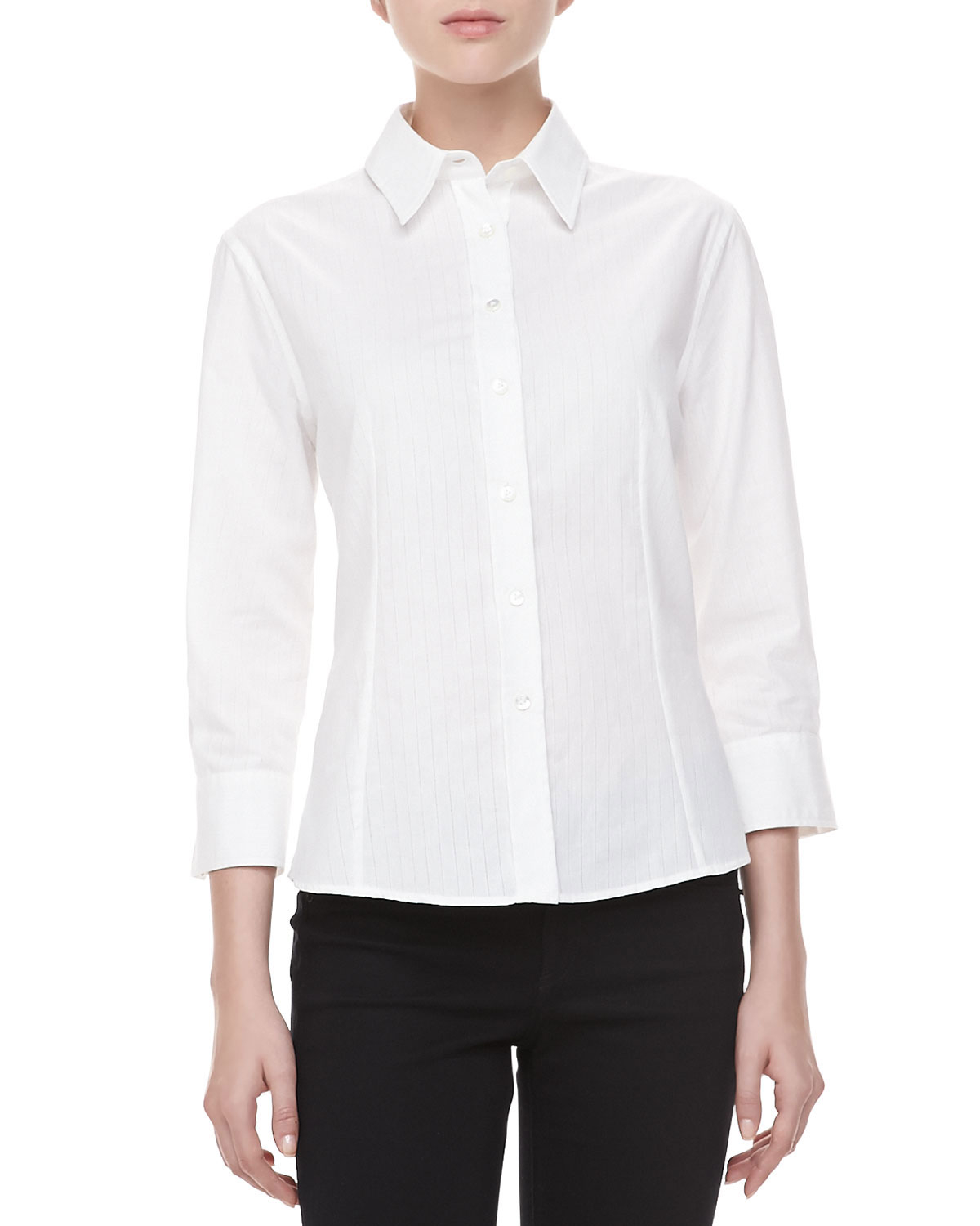 Carolina Herrera 34sleeve Cotton Striped Shirt in White | Lyst