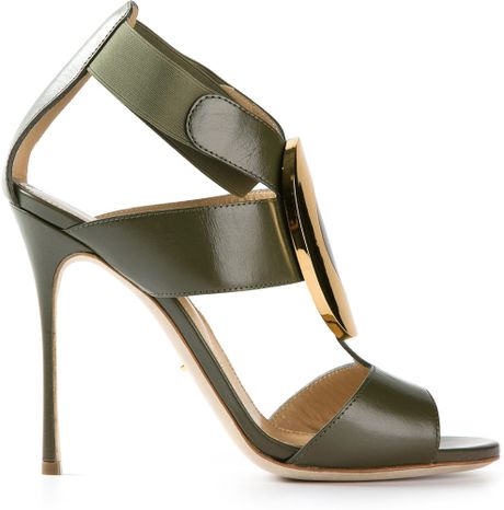Sergio Rossi Metallic Plate Sandals in Green | Lyst