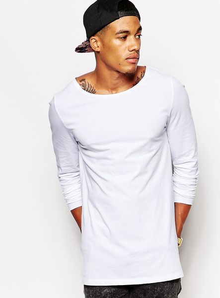 Asos Long Sleeve T-Shirt With Boat Neck In Longline in White for Men ...