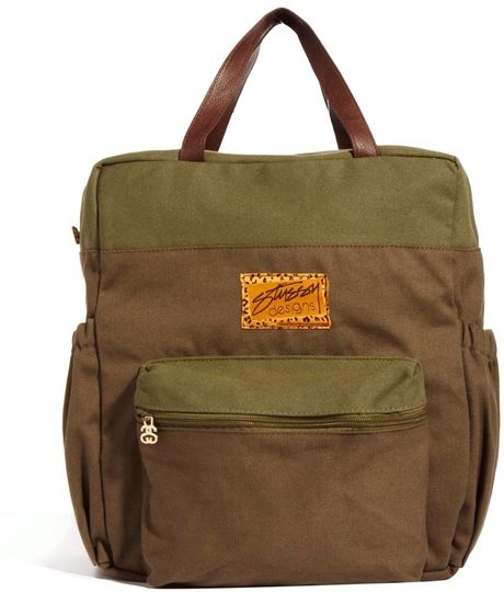 stussy military green tote bag