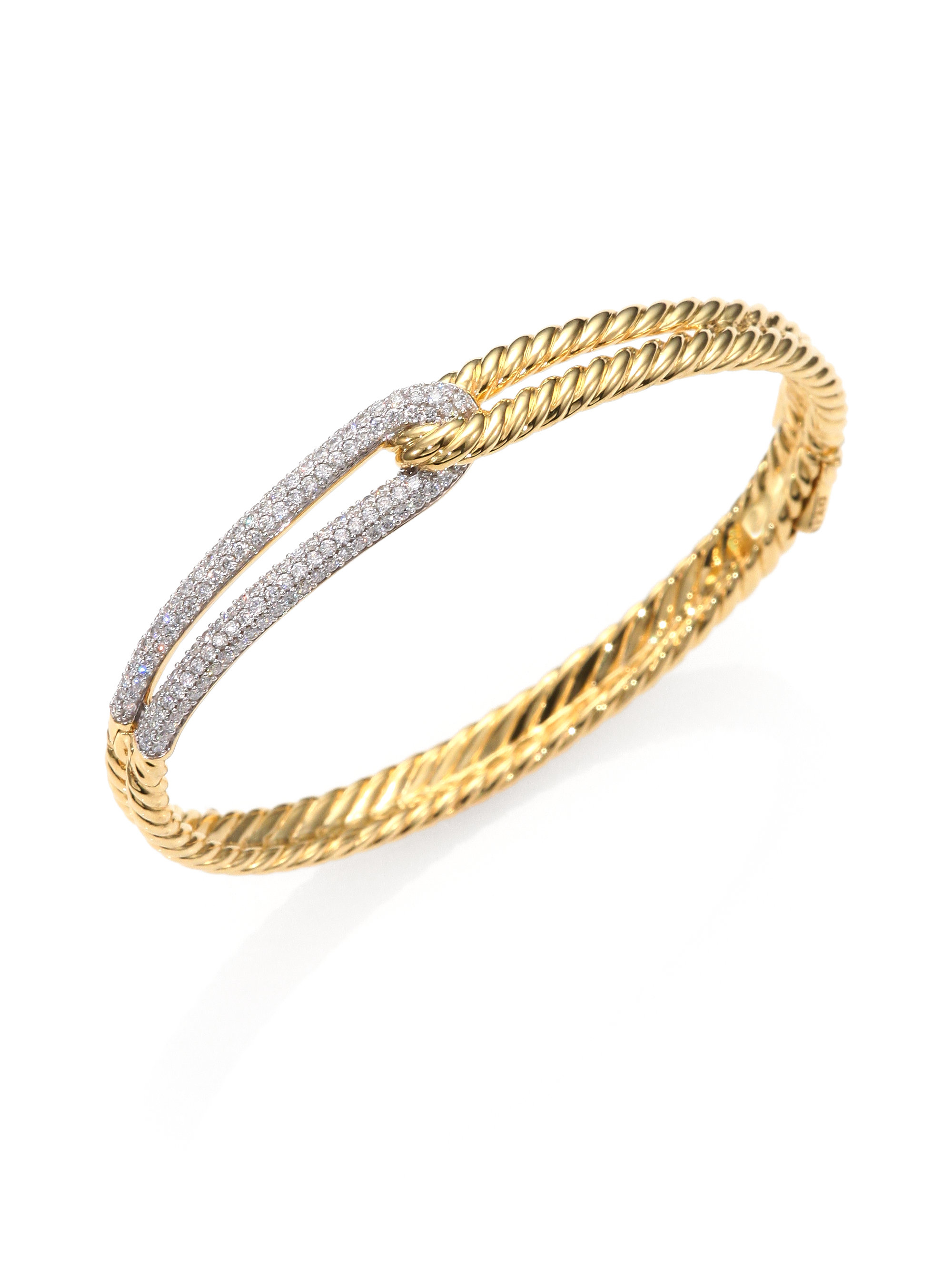 David Yurman Labyrinth Diamond 18k Yellow Gold Bangle Bracelet in