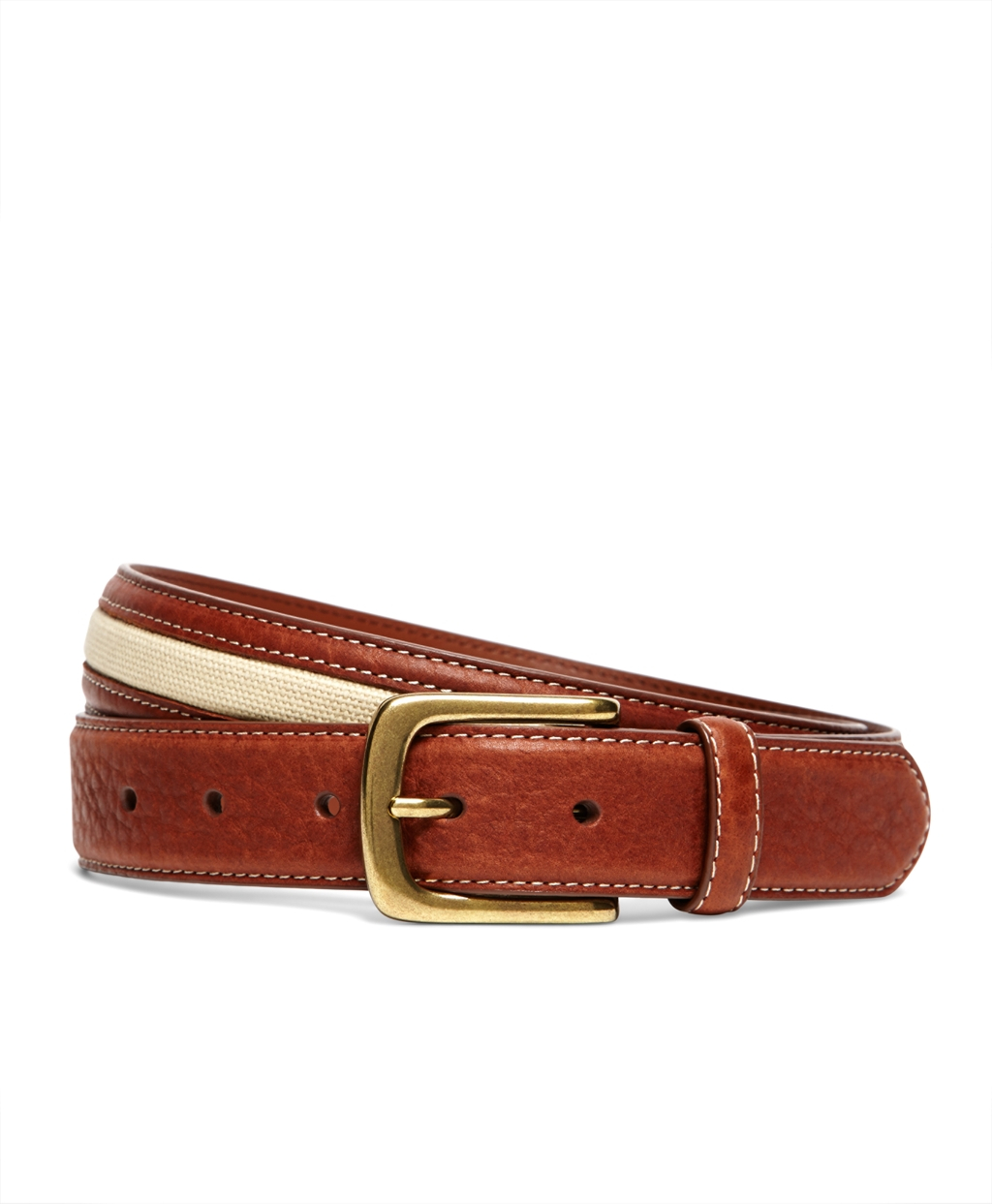 Brooks Brothers Leather with Canvas Inlay Belt in Brown for Men (Brown