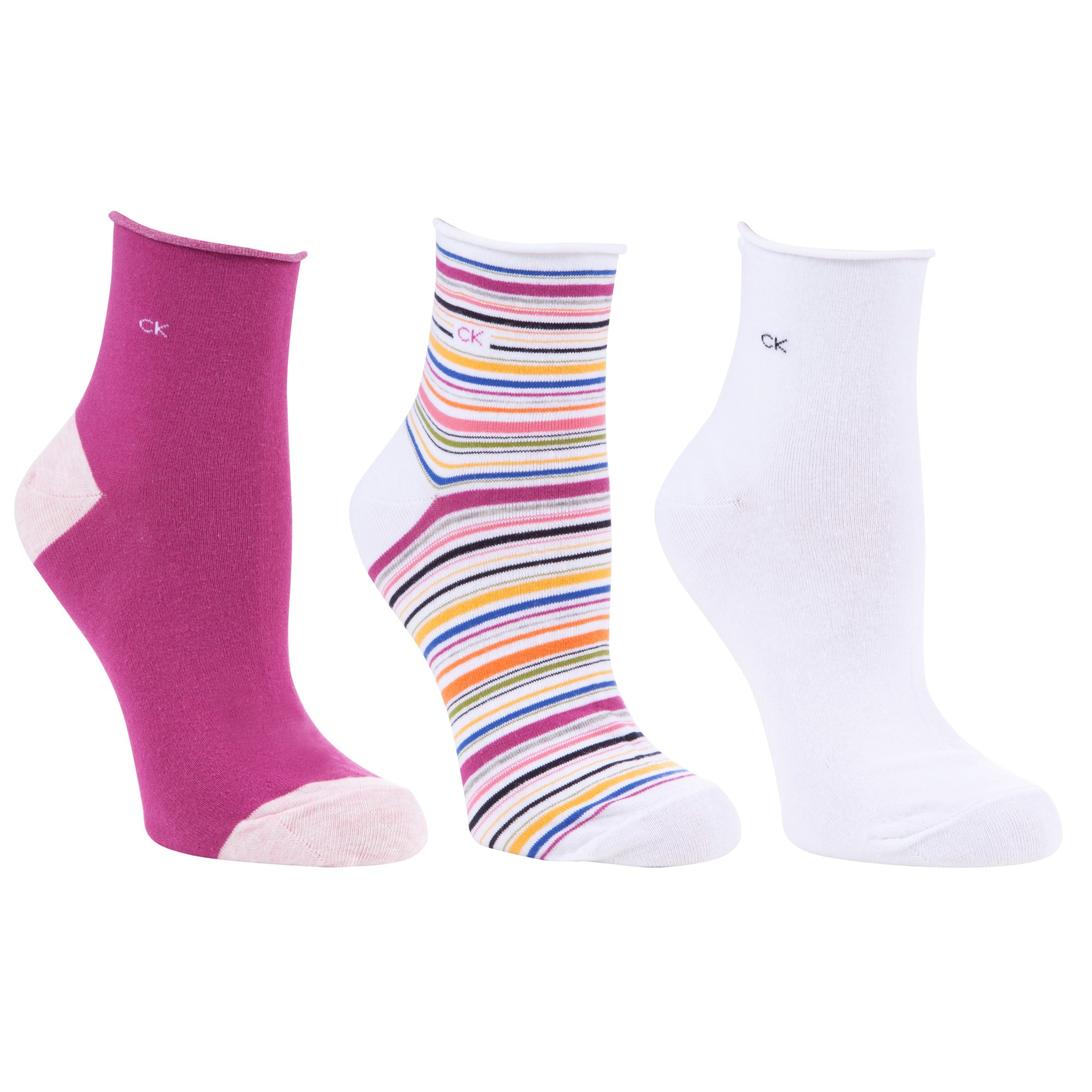 Calvin Klein Stripe Roll Top Ankle Socks in Multicolor (Pack of 3) Lyst