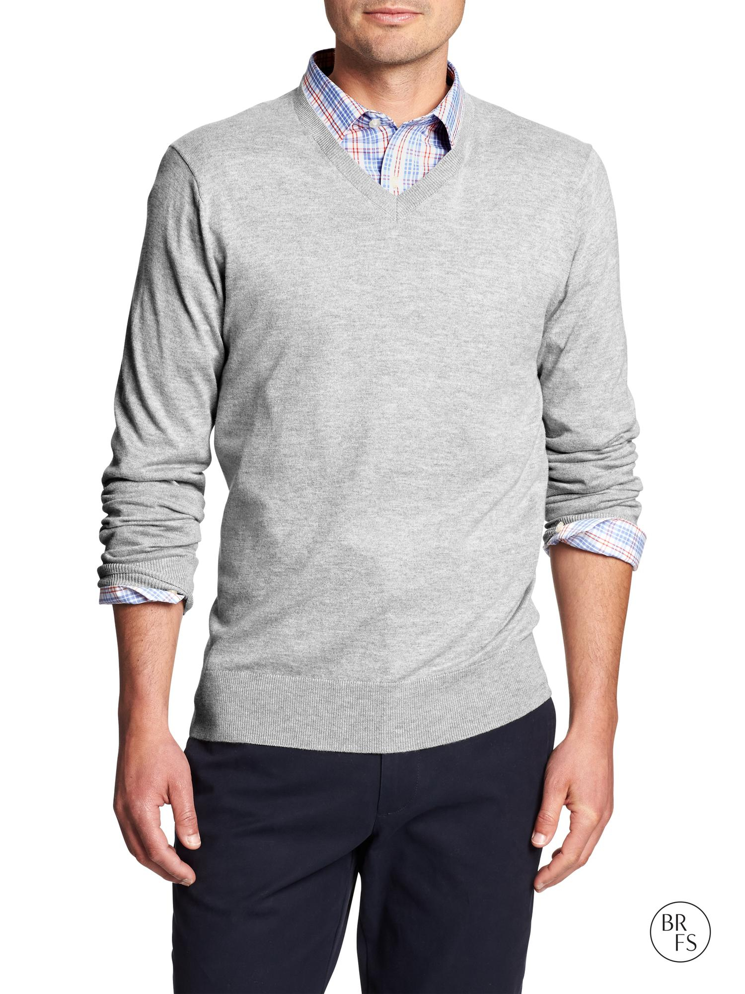 Banana Republic Factory Classic VNeck Sweater in Gray for Men (Light