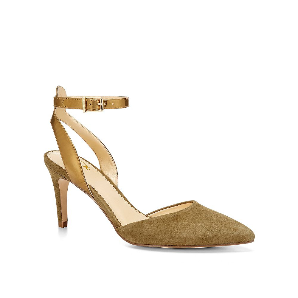 ... Suede Pointed Toe Kitten Heel Pump in Khaki (SAFARI GREENBRONZE